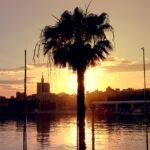 Golden sunset over Malaga and the Mediterranean coast